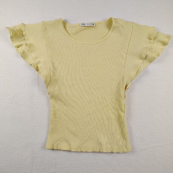 Zara Tops - Zara Yellow Ruffle Sleeve Crop Top Shirt Sz Small